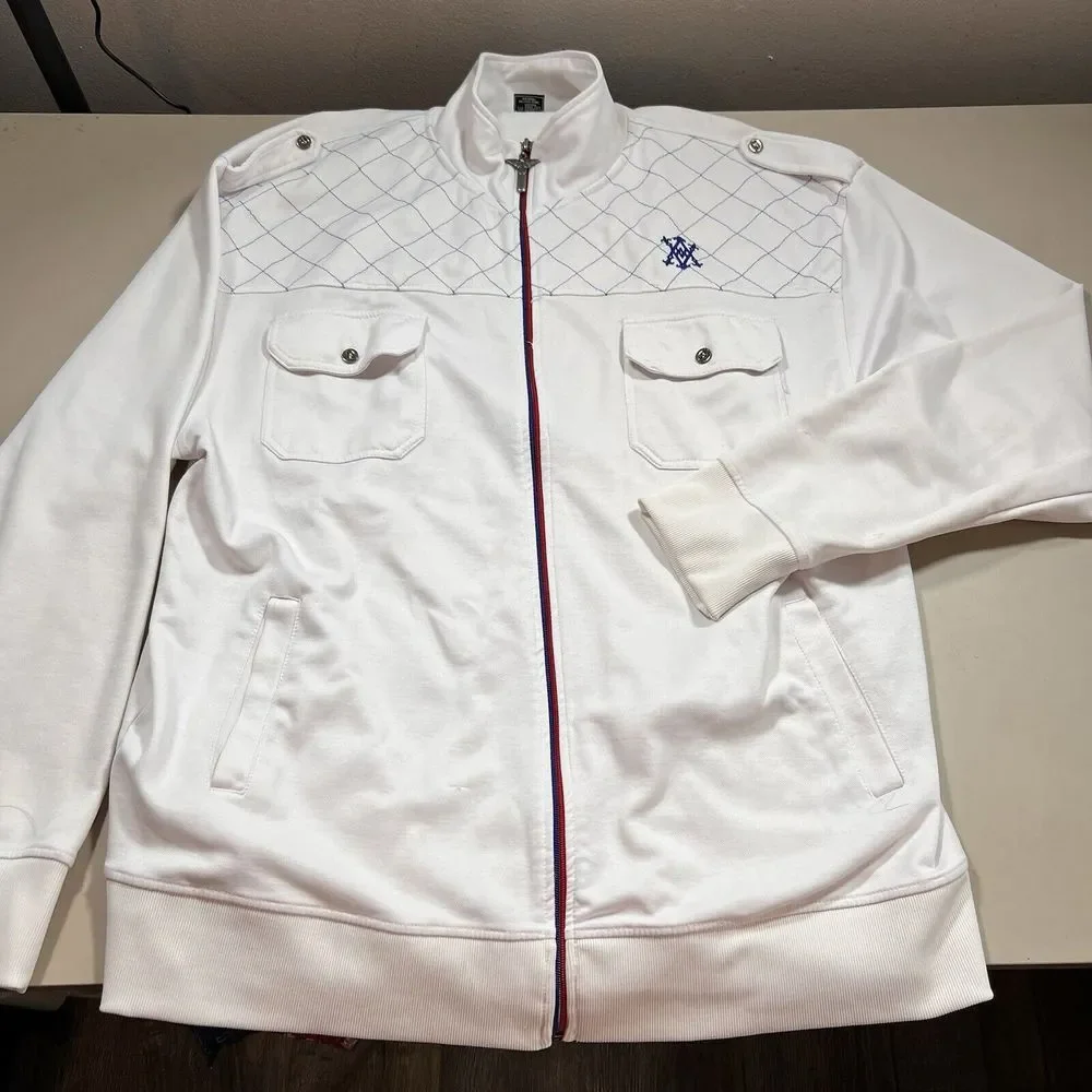 Avirex Aviator Flight Jacket White Mens Size XXL Pockets‎ Full Zip Epaulettes